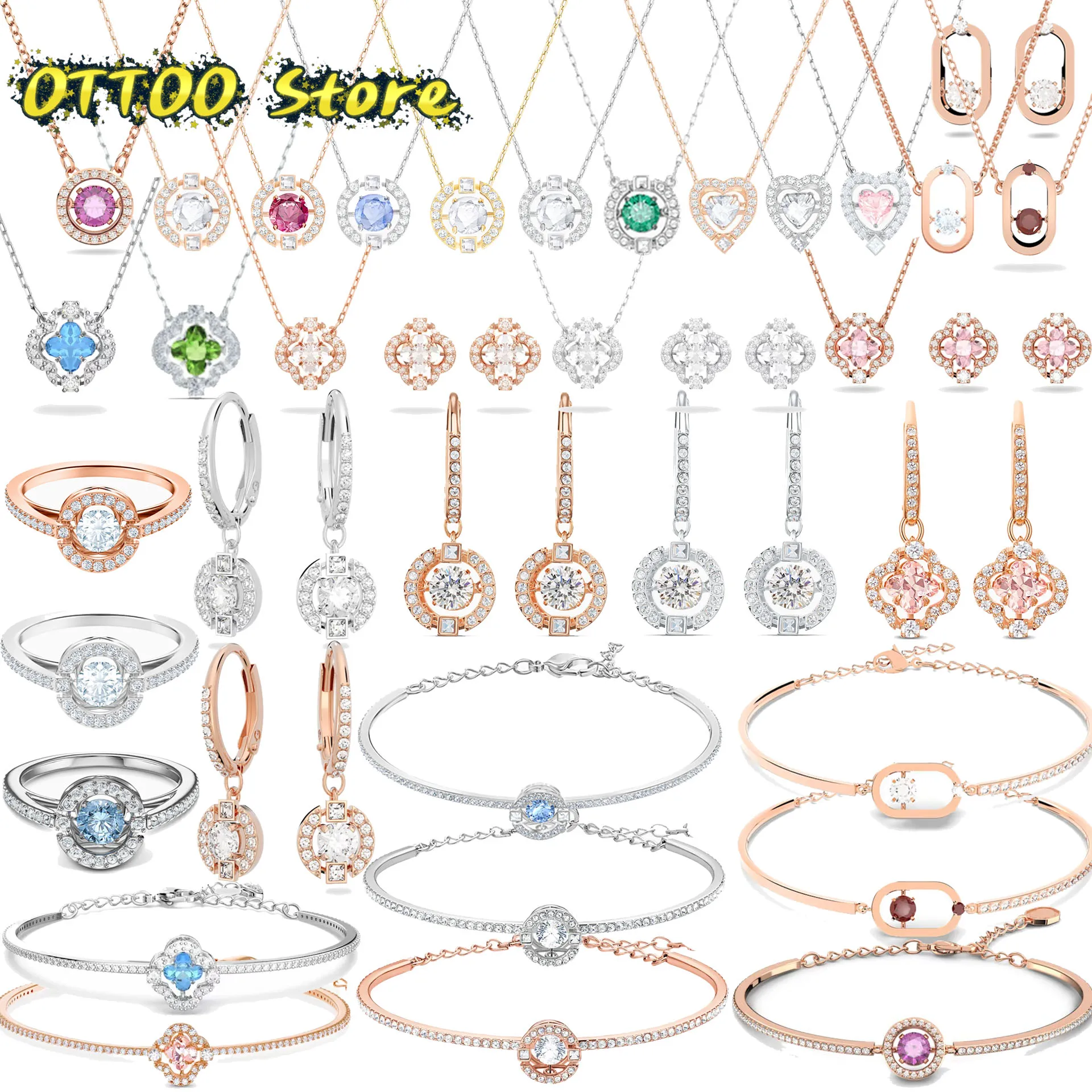 

Original Swa Sparkling Dance Crystal Fashion Jewelry Sets Charms Trendy Round Necklace Earrings Ring Bracelet Gift for Woman