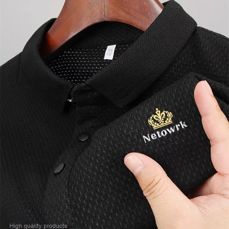 

Kaus Lengan Panjang Bordir Mahkota Mewah Premium Atasan Kemeja Polo Bisnis Kasual Mode Bar Semi dan Musim Gugur Pria