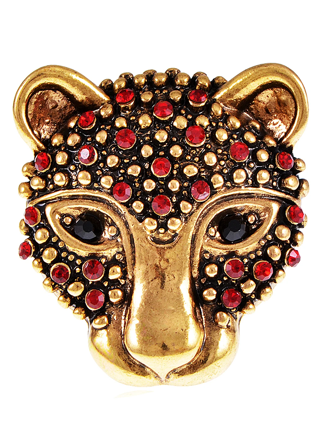 

Antique Golded Tone Ruby Red Crystal Rhinestones Cheetah Feline Stretch Ring