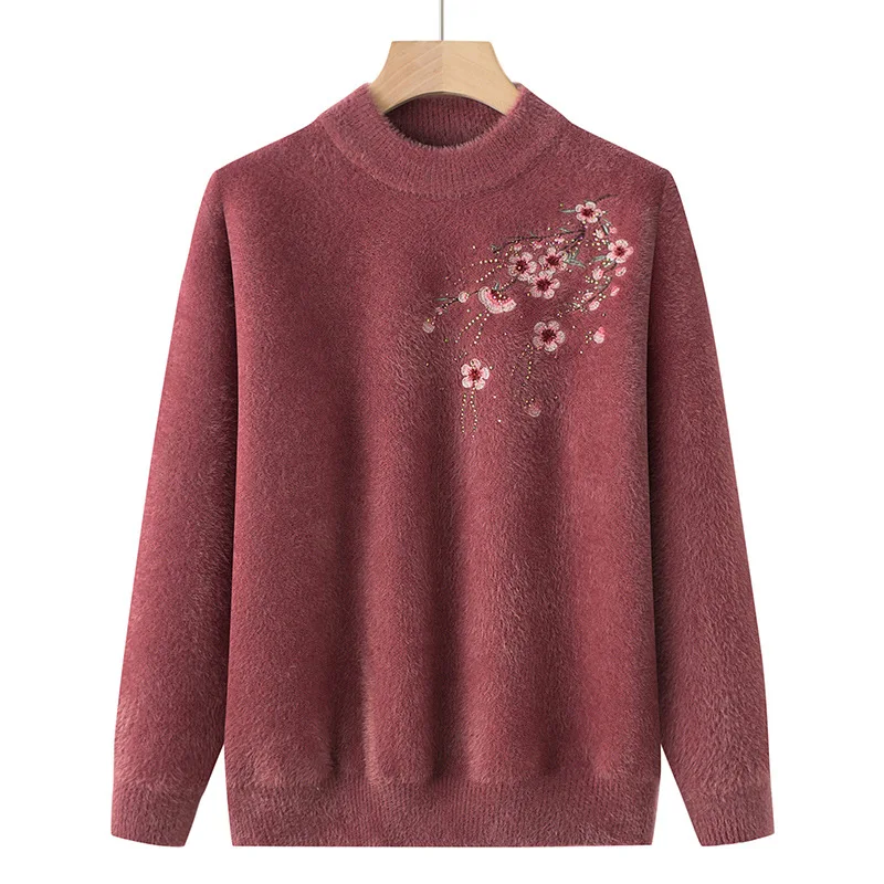 Женский зимний винтажный трикотажный свитер #2906 Теплый среднего возраста с