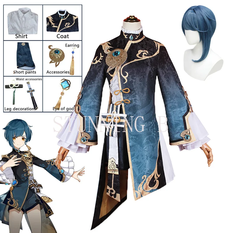 

Kostum Cosplay Game Genshin XingQiu Anting Pakaian Wig Xing Qiu Kostum Halloween Kostum Genshin Impact Cosplay