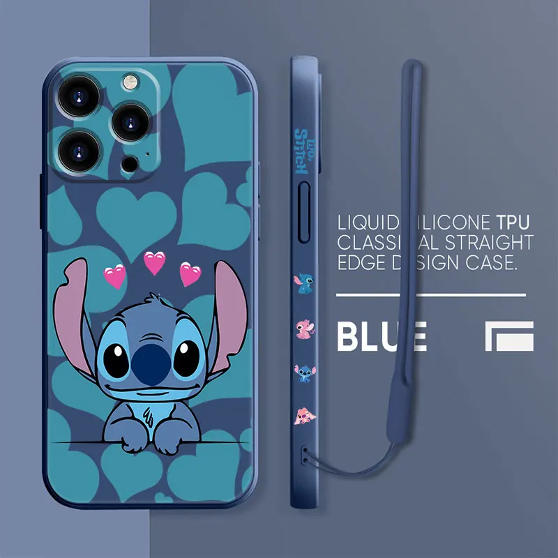 

Silicone Liquid Cover Case for iPhone 13 12 11 Pro Max 7 8 Plus XR XS SE iphone11 6 Phone Lilo & Stitch Disney Cartoon Funda