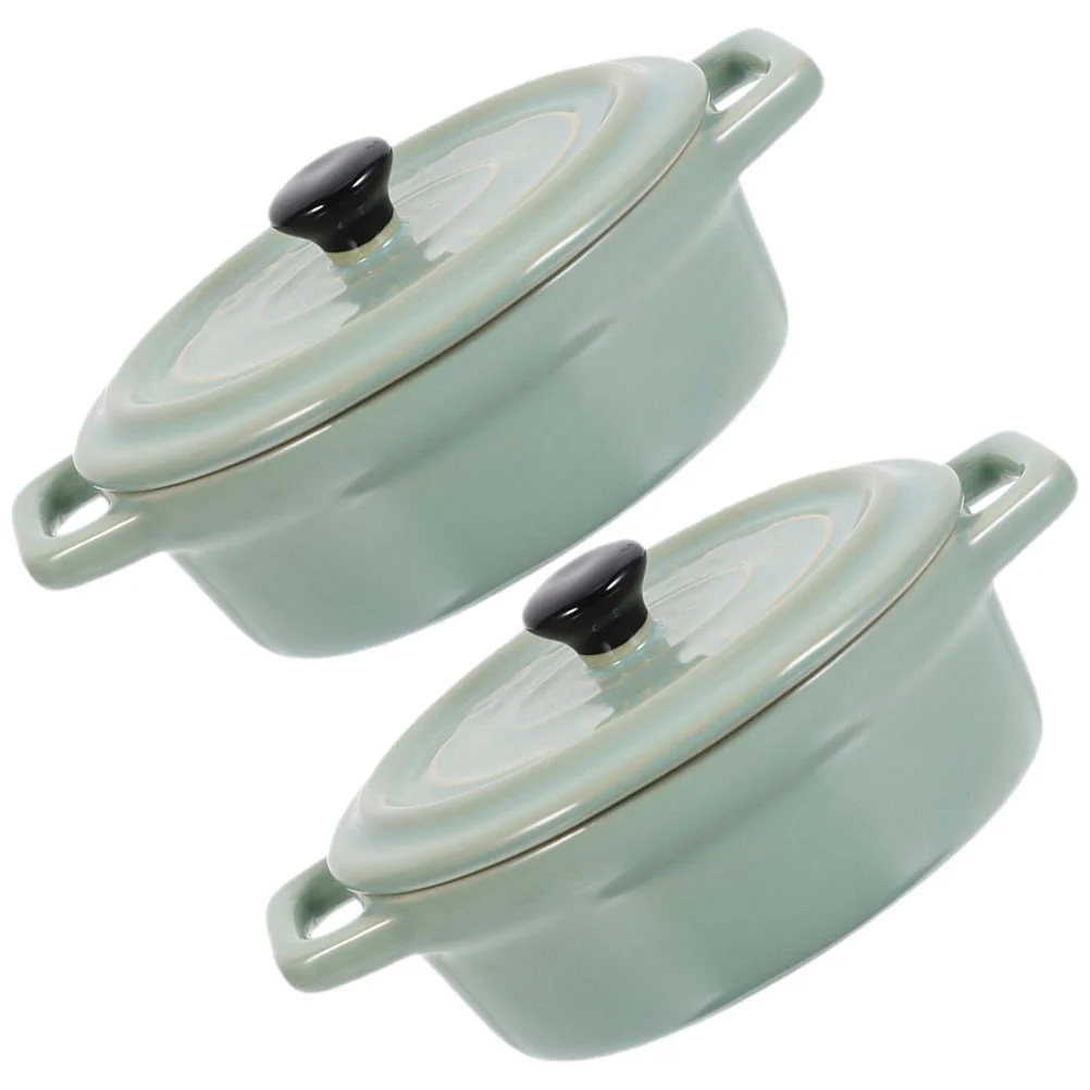 

2pcs Elegant Decorative Double Handle Kitchen Serving Bowl Stew Pot Food Container Dessert Bowl
