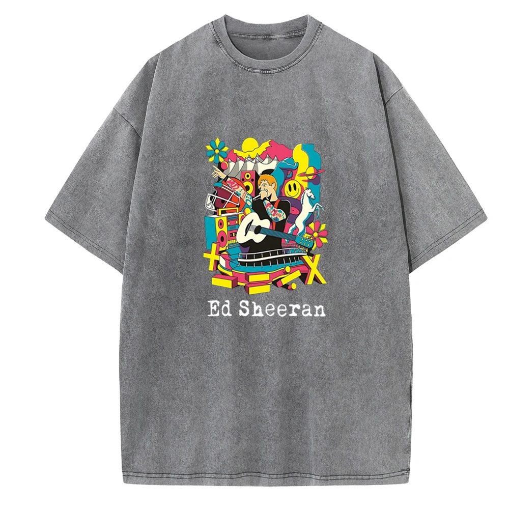Рубашки Ed Sheeran World Tour 2024 винтажные хлопковые футболки с круглым вырезом в стиле
