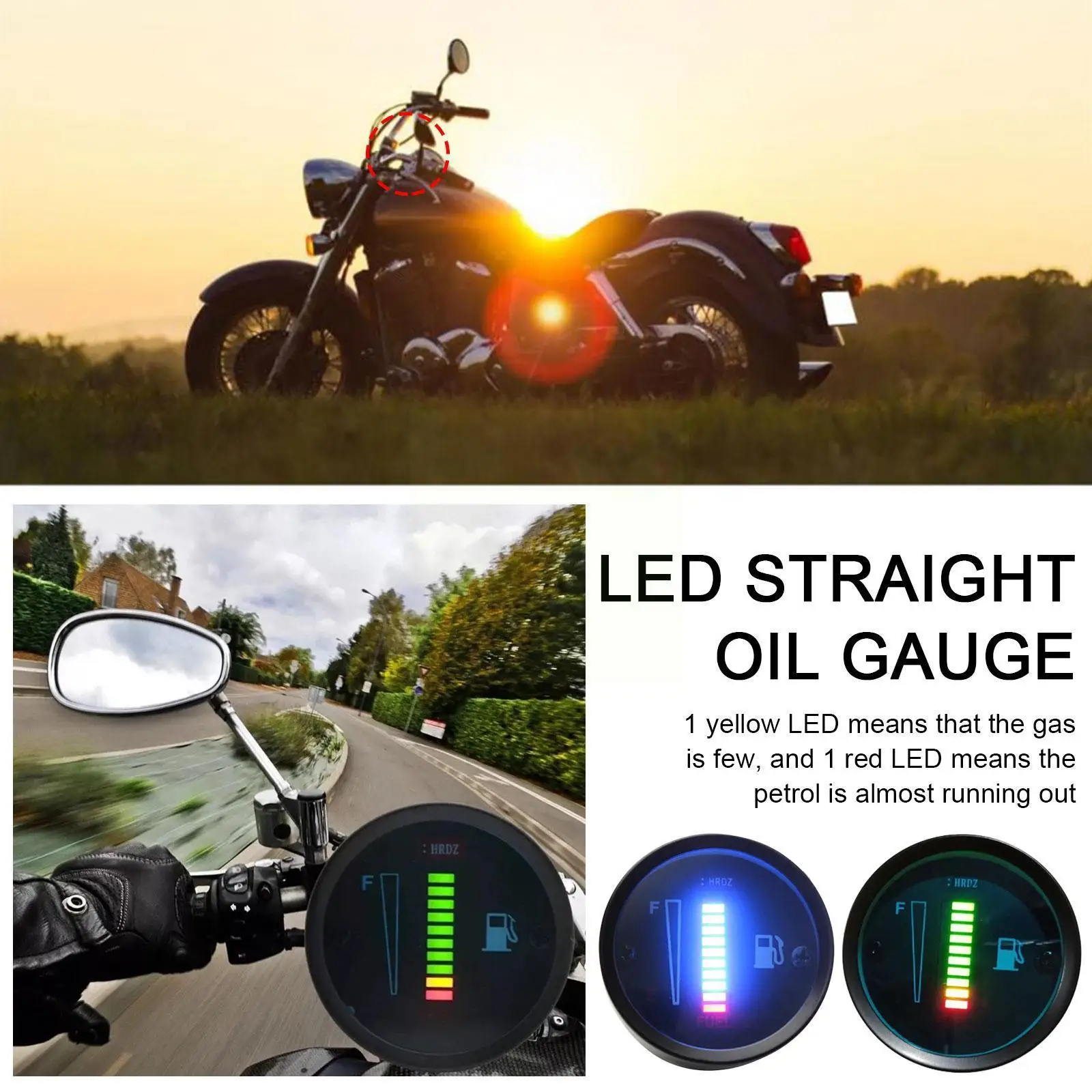 

Universal Car Motorcycle Fuel Level Meter Gauge With LED Display Backlight 12V Light 2" 52mm 8 L2W8