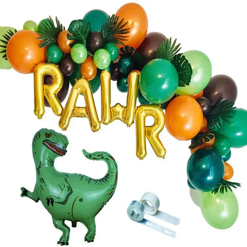 

SURSURPIRSE Dinosaur Foil Balloon Green Orange Balloons Garland Arch Kit Artificial Leaves for Boys 3rd 6th Birthday Supplies