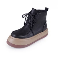 genuine leather womens shoes lace up thick sole top layer leather boots women