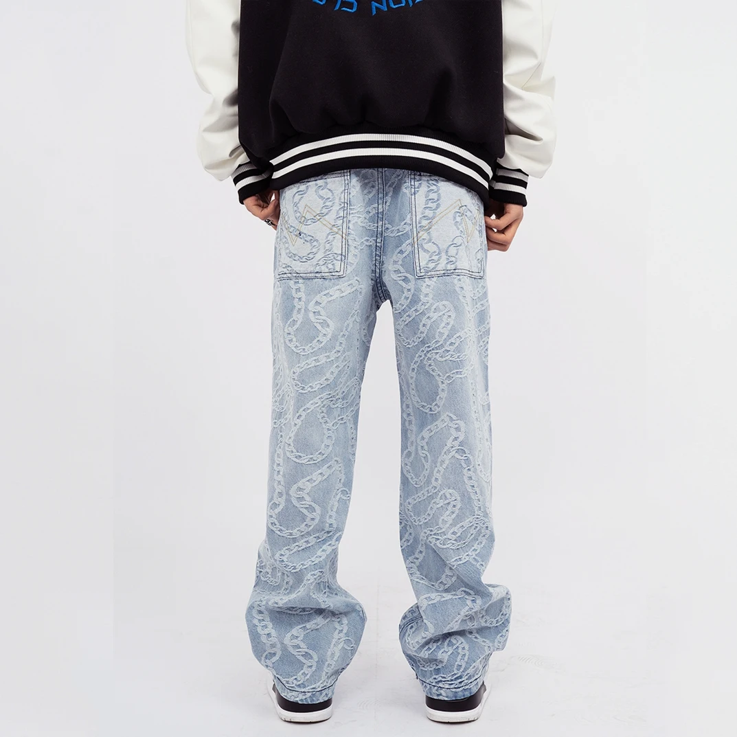 Men's Jeans High Street Embroidered Baggy Jeans Hip Hop Streetwear Men's Pants Y2K Jeans Fashionable Streetwear Brand Men Jeans
