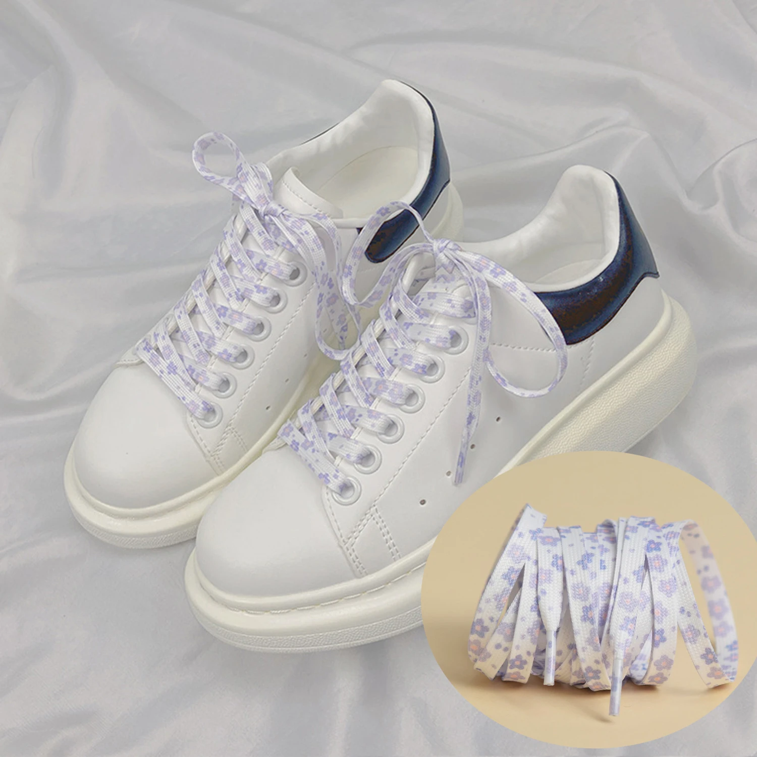

Fashion Little Flower Cute Flat Shoes Laces Women Casual Shoelaces Strings Multi-color Elastic Love Heart Shoelaces For Women