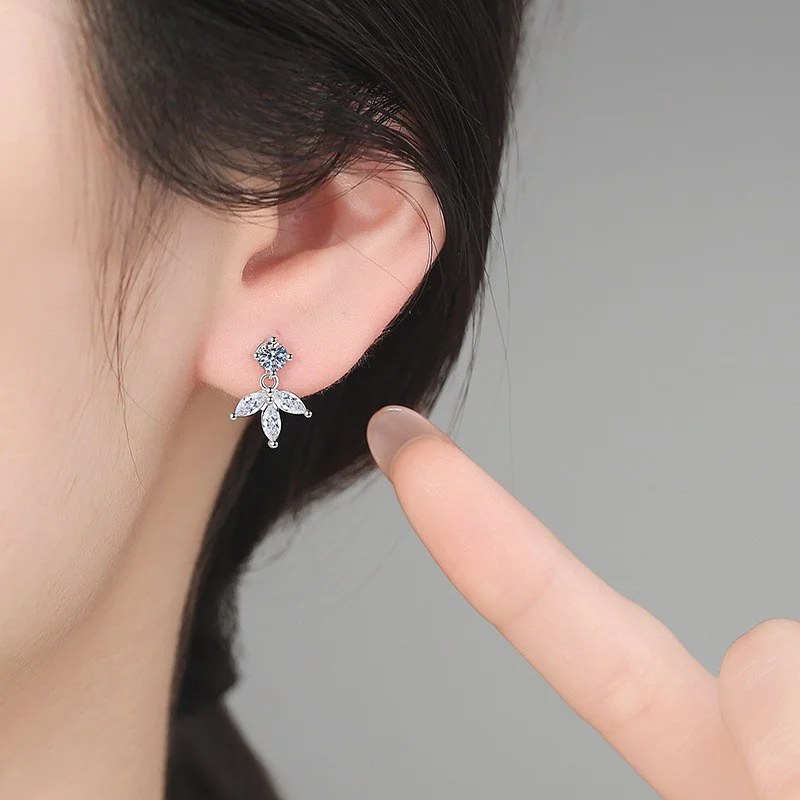 Фото Серьги-подвески E376 Lefei Fashion с цветными бриллиантами и классическим муассанитом в форме кленового листа, женские, из серебра 925 пробы, для вечеринок, подарок №3