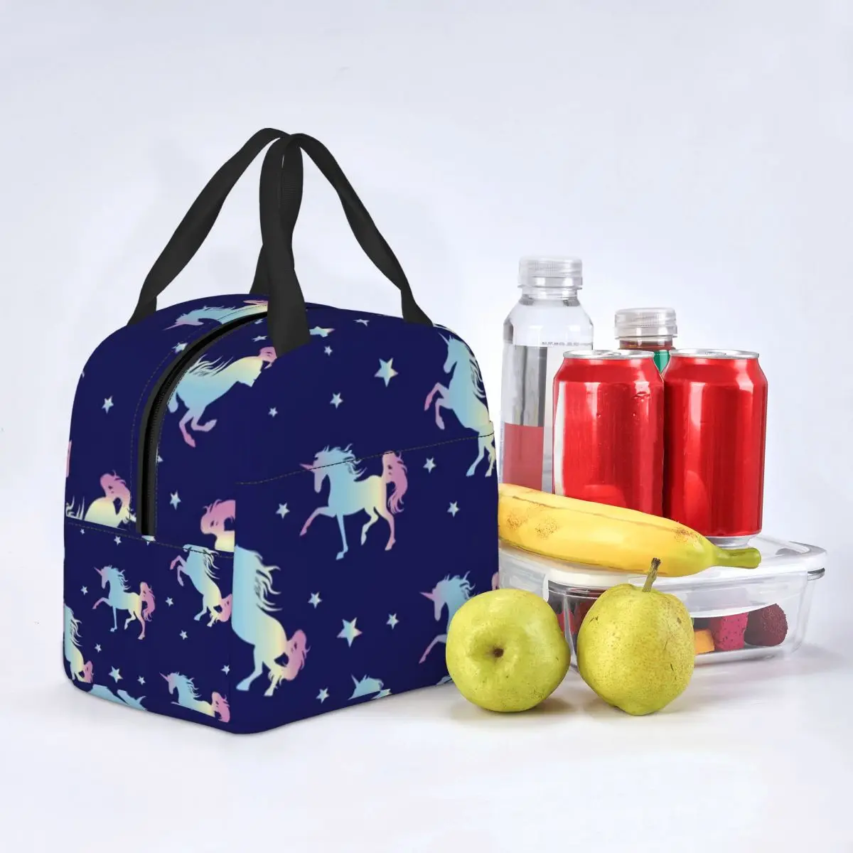 

Holographic Magic Unicorn Lunch Bag with Handle Cartoon Unicorns Lover Star Food Cooler Bag Elegant Cooling Work Thermal Bag