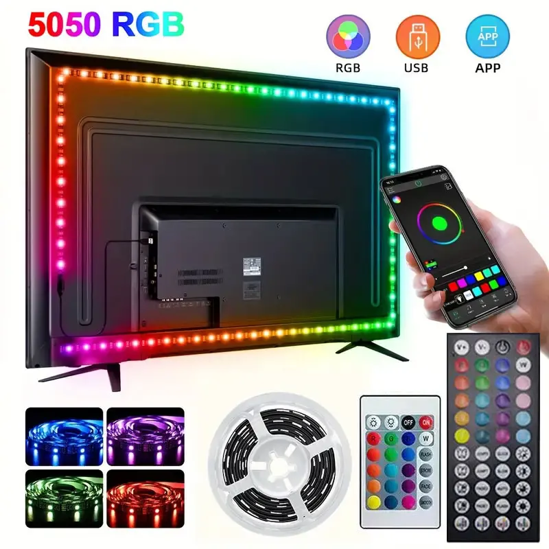 Tira de luces Led inteligente 5050 RGB USB 5V Bluetooth aplicación remota Control cinta Led diodo lámpara de cinta Flexible para retroiluminación de Festival de TV