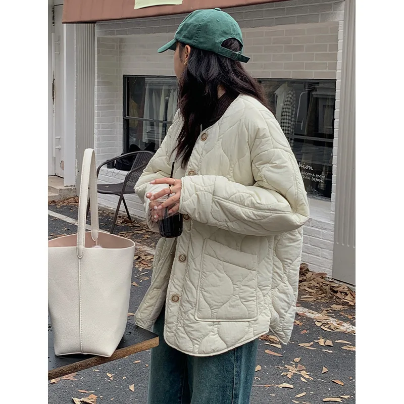 Autumn Winter Cotton Coat Women's New Collared Loose Single Breasted Coat Cotton Modern Seasonal Warm Versatile Baseball Uniform