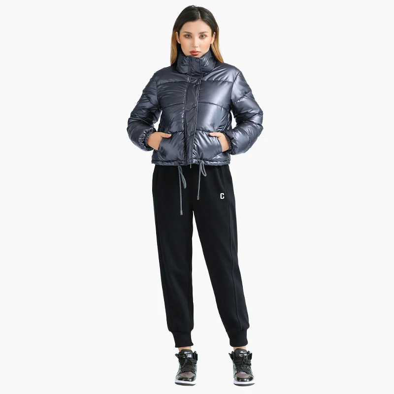SANTELON Winter Puffer Jacket Coat For Women Fashion Thick Short Parka Casual Solid Outdoor Warm Fluffy Outwear With Pleated