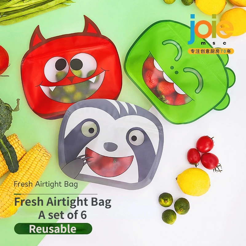 

joie creatures Fresh Airtight bag Lunch bag Bag Cartoon Children's Food Sealed bag Split bag School out portable Reusable