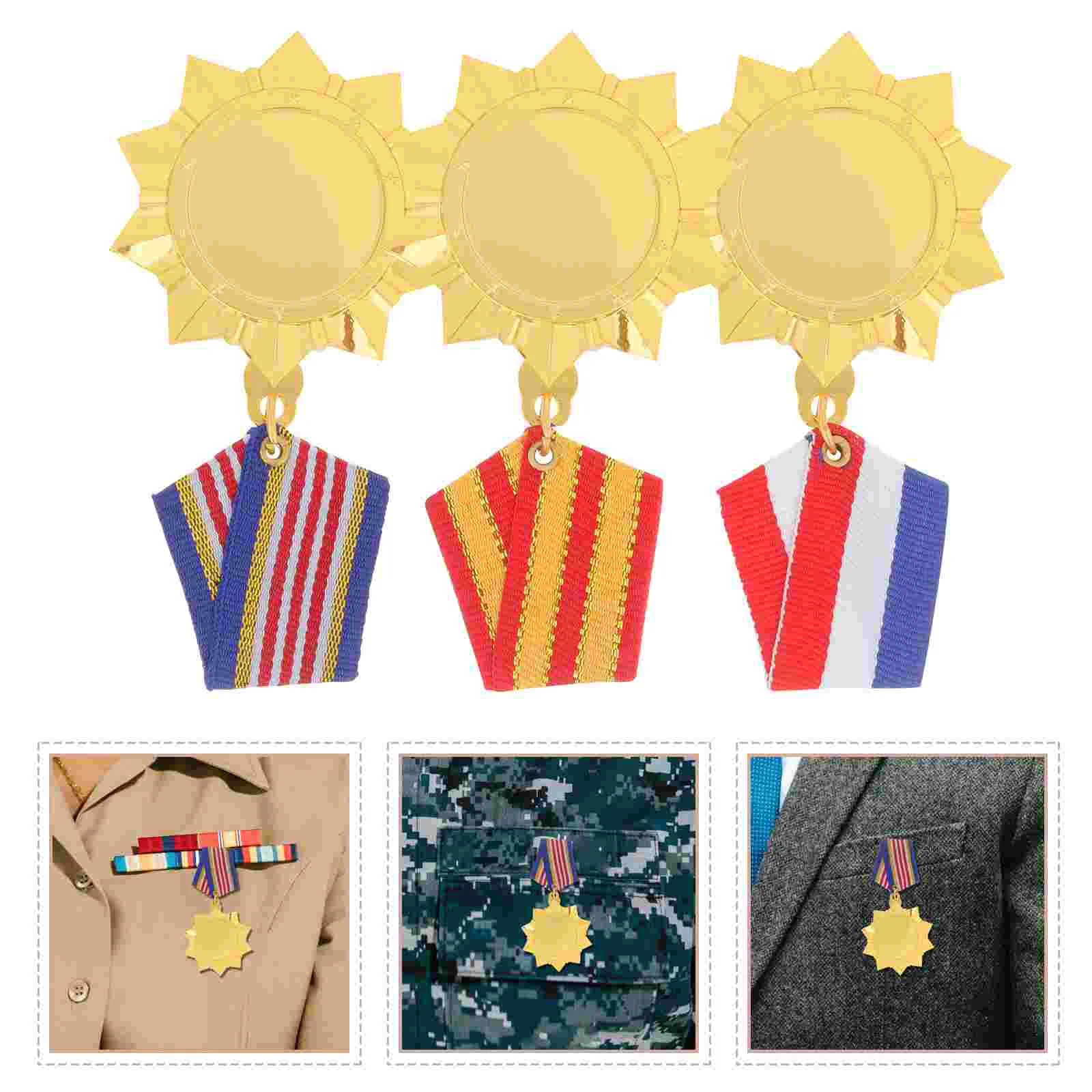 

3 Pcs Veteran Medal Party Prizes Medals Toddler Toys Kids Award Badge Prop Alloy Lapel Pin The Fashion Style Brooches