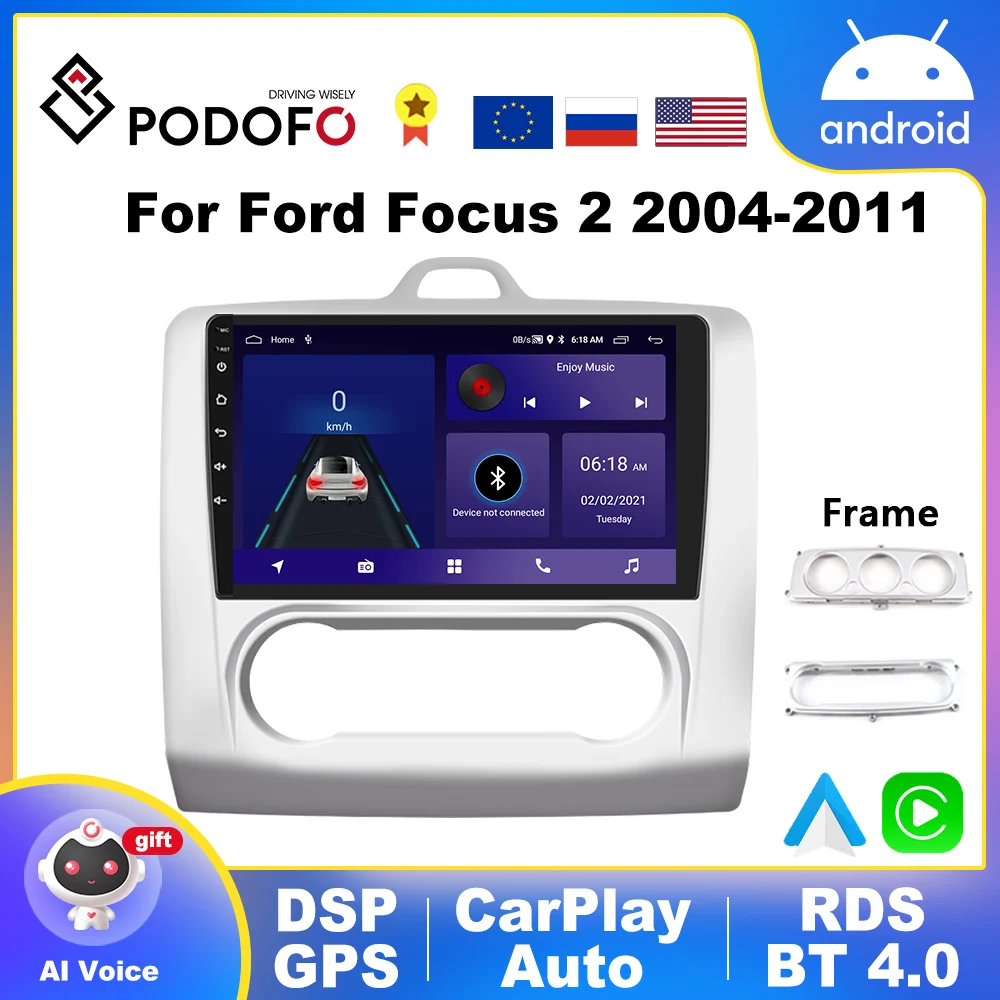 Автомагнитола Podofo для Ford Focus 2 3 Mk2 Mk3 2004-2011 Android 4G GPS |