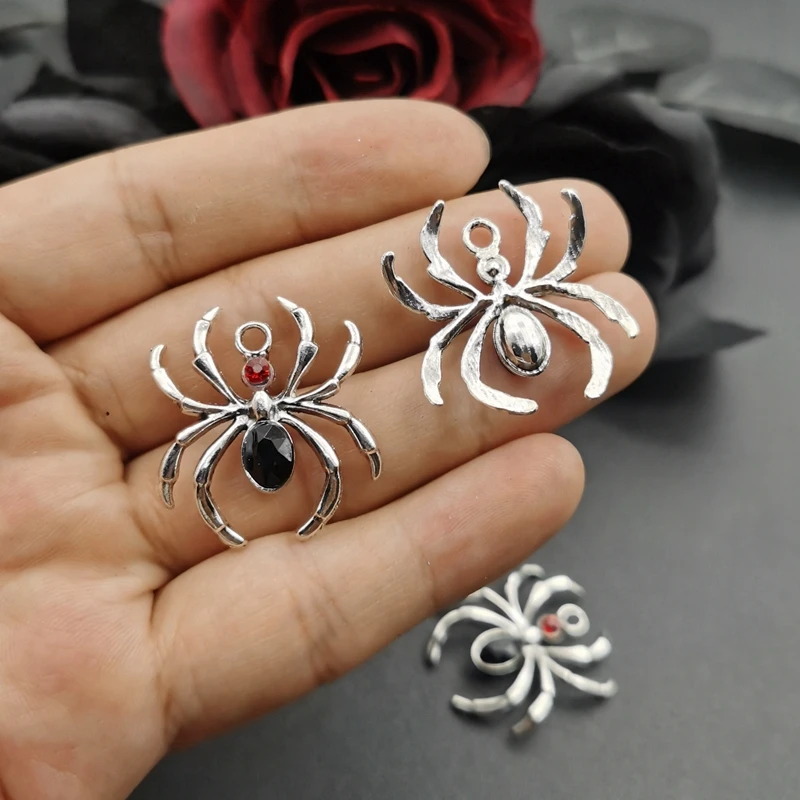 5 шт. античный серебряный цвет Хэллоуин кровь красный паук амулеты кулон