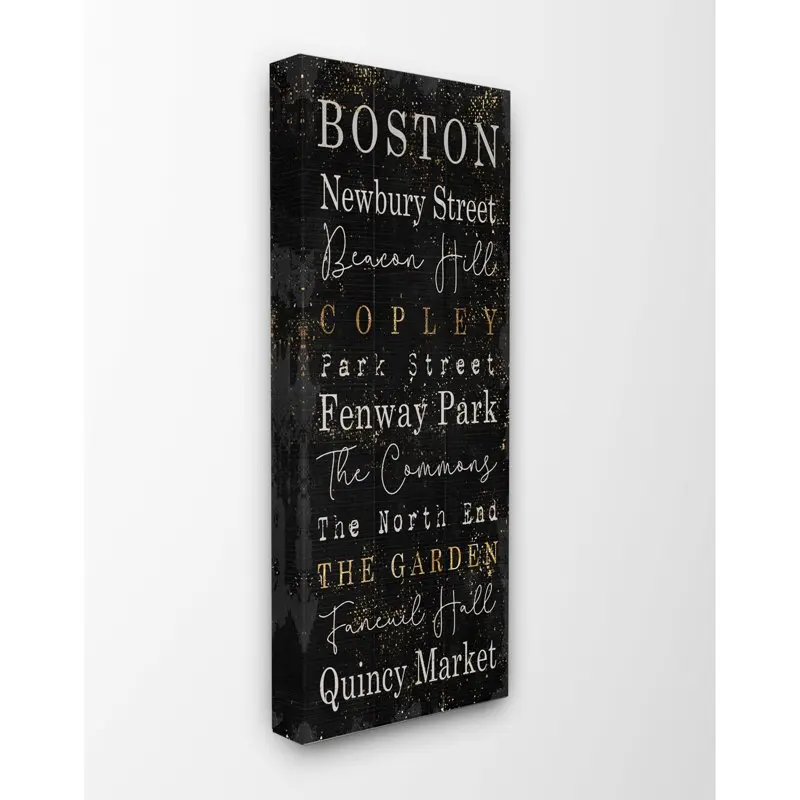 

Industries Boston City Places Black Gold Textured Word Design Canvas Wall Art by Daphne Polselli