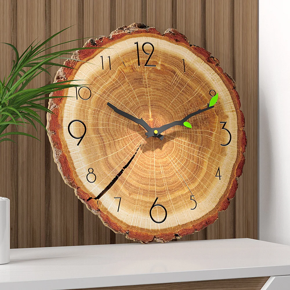 

Wood Grain Clock Nordic Creative Wall Clock 12-inch Living Room Silent Annual Ring Wall Clock for Kids Rooms Vintage Style M