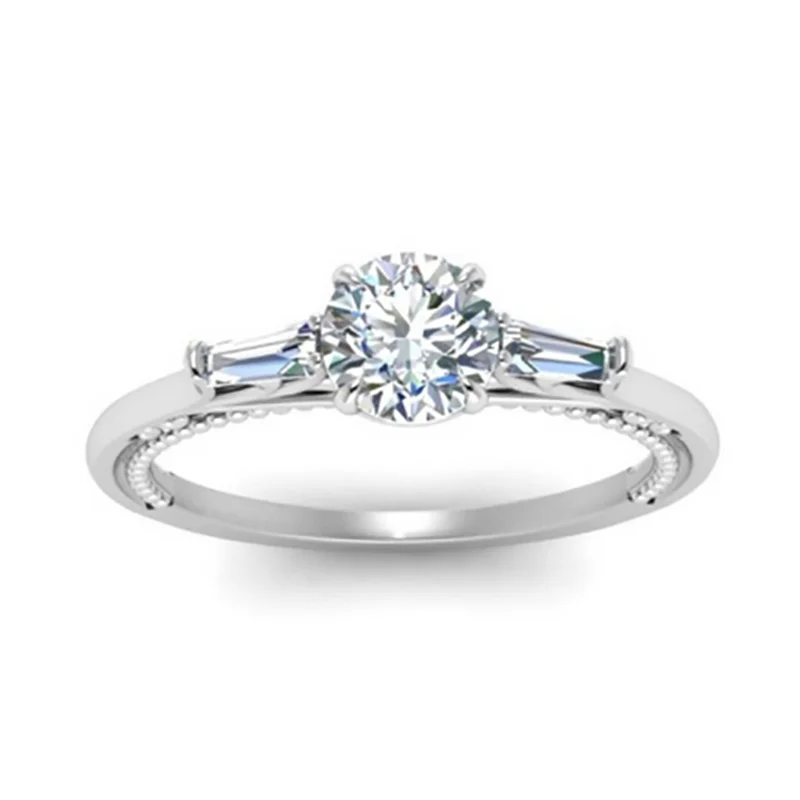 

Simple Silver Color Inlaid Round Crystal Rhinestone Female Wedding Engagement Copper Ring for Women Jewelry Accessories