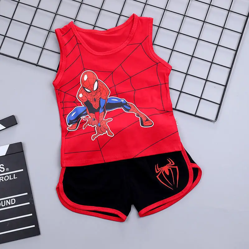 

Kids Baby Boys Summer Clothes Sets Infant Kids Cartoon Spiderman CottonT-shirt Vest+Shorts 2Pcs Suit Children's Wear 2-7Y