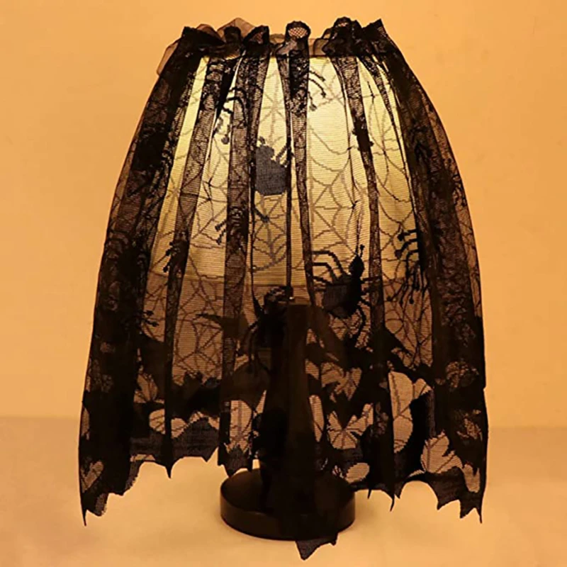 

1PC Lampshade Halloween Bat Cobweb Lamp Shade Cover Lace Ribbon Curtain Fireplace Party Decoration Supplies