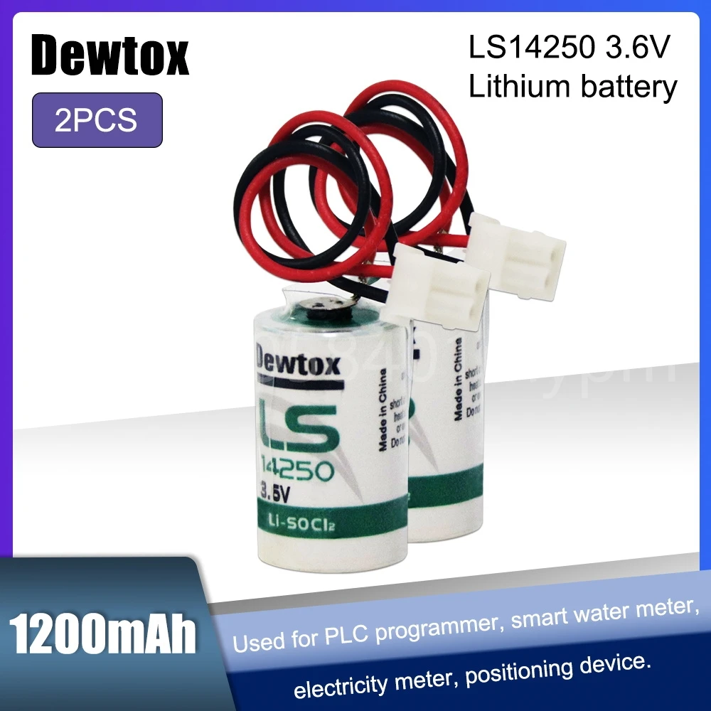 2 шт., литиевая батарея Dewtox 3,6 V LS14250 1/2AA ER14250 LiSOCL2 с разъемом для и т. д., программатор PLC, устройство для измерения воды, аккумулятор 2 шт., литиевая батарея Dewtox 3,6 V LS14250 1/2AA ER14250 LiSOCL2 с разъемом для и т. д., программатор PLC, устройство для измерения воды, аккумулятор