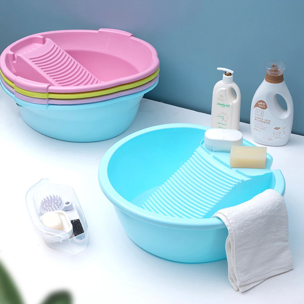 Thickened Washing Board Plastic Washtub with Washboard Laundry Tub Washtub Washing Baby Clothes Washing Board Cleaning Tools