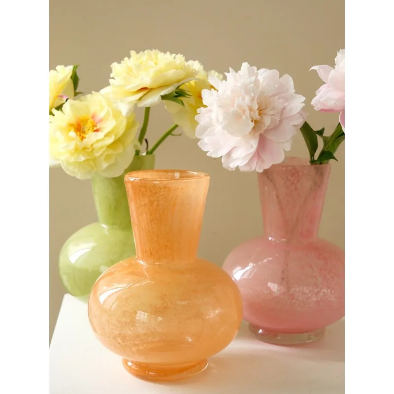 Оливковая зеленая текстура французская ретро премиум стеклянная ваза ручной