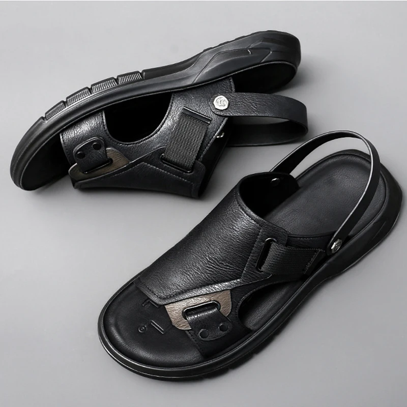Мужские летние шлепанцы Oulylan ПУ кожа сандалии толстая подошва Нескользящие