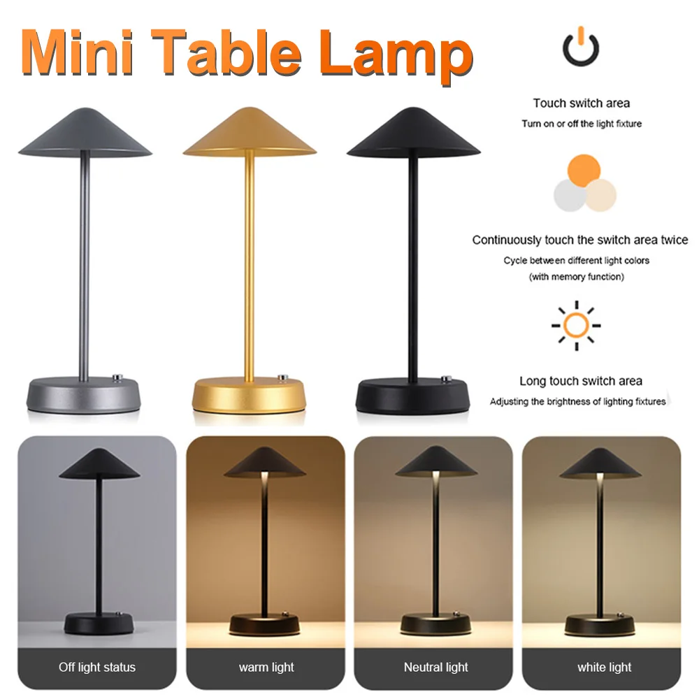 

Touch Control LED Night Light Aluminum Alloy Creative Night Lamp Stepless Dimming Rechargeable 2400mAh/4800mAh 2800K/3800K/4500K