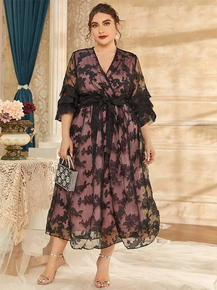 

Женское платье-миди с длинным рукавом, с принтом