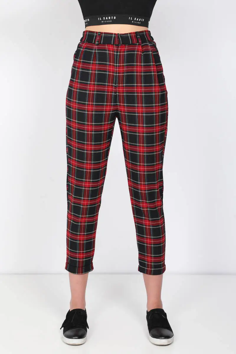 

Women's Fitted Plaid Fabric Pants