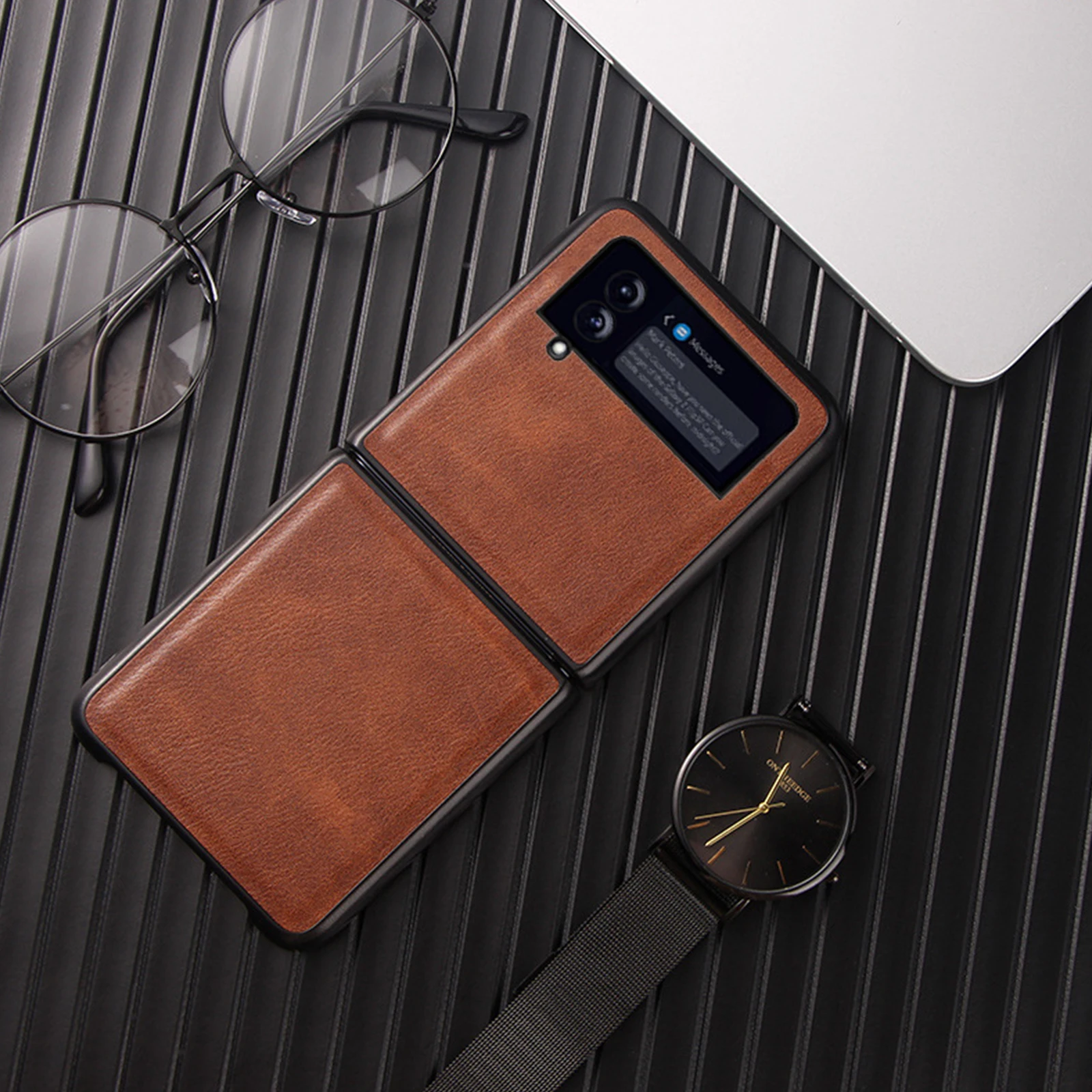 

Винтажный чехол из натуральной кожи для Samsung Galaxy Z Flip 3, тонкий противоударный чехол с защитой от отпечатков пальцев и царапин Z Flip 3 Coque