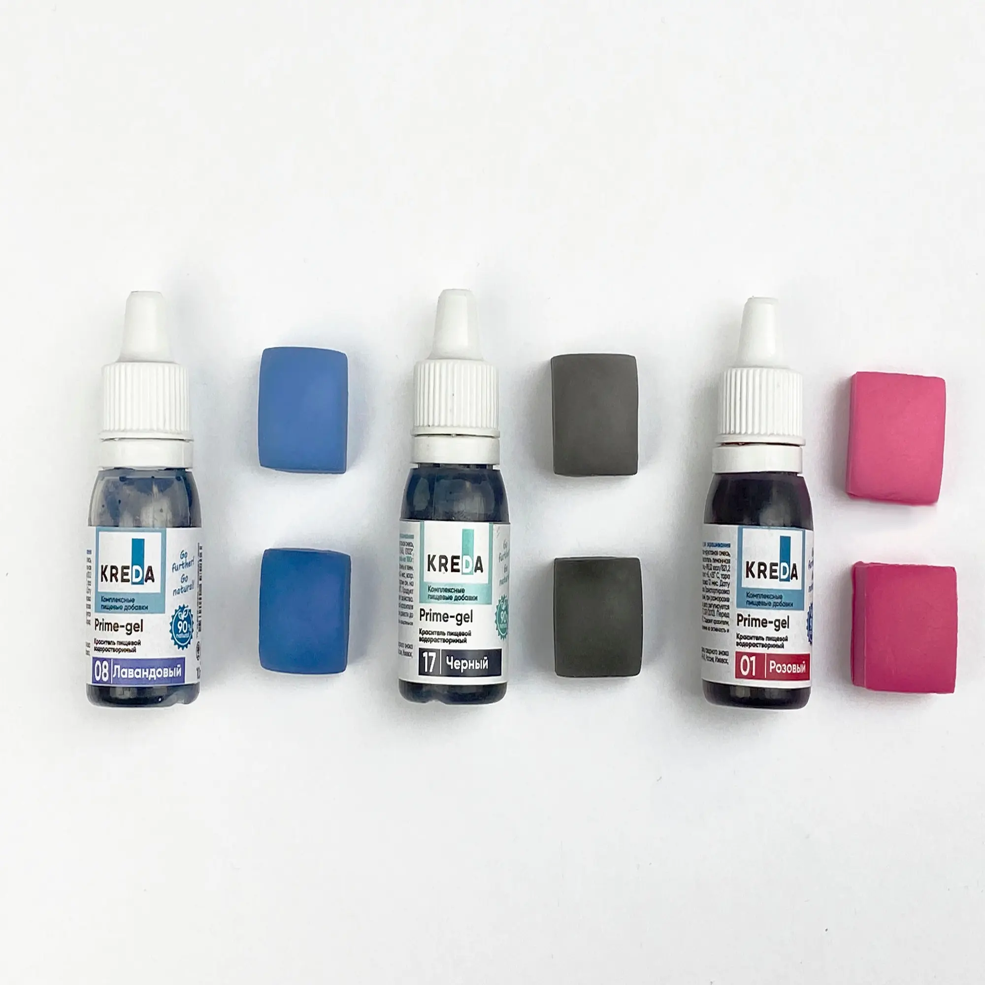Фото Универсальные гелевые красители KREDA Prime-gel для кулинарии,мыловарения,слаймов комплект из 3 шт по 10мл №1
