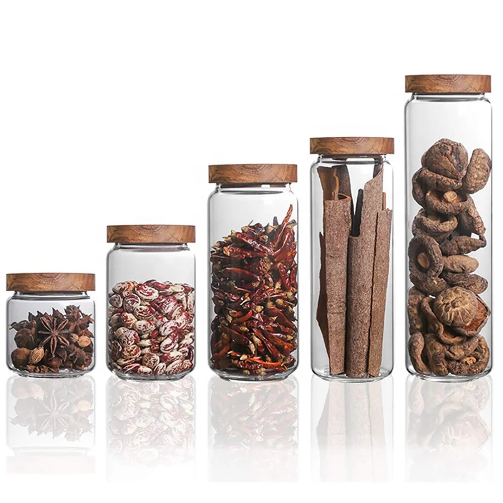 

Cylinder Sealed Air Tight Kitchen Glass Jar Container With Bamboo Lid For Storage