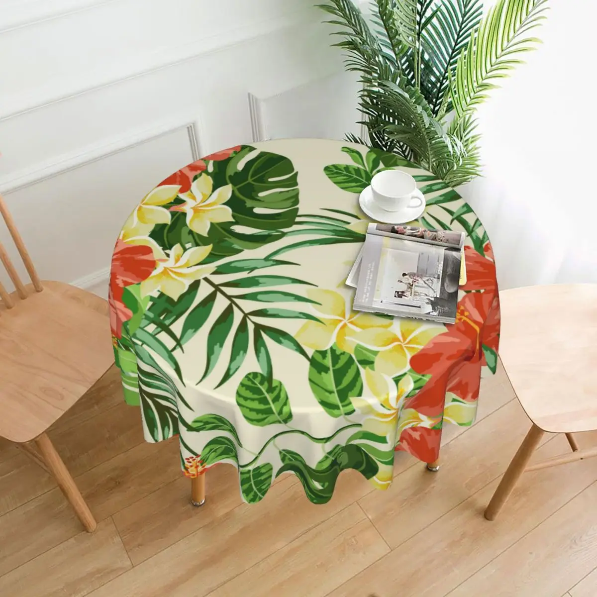 

Скатерти с листьями и цветами из тропических листьев и цветов, скатерти с пальмами Plumeria Hibiscus Monstera, украшение для стола в гостиной, круглая скатерть из ткани