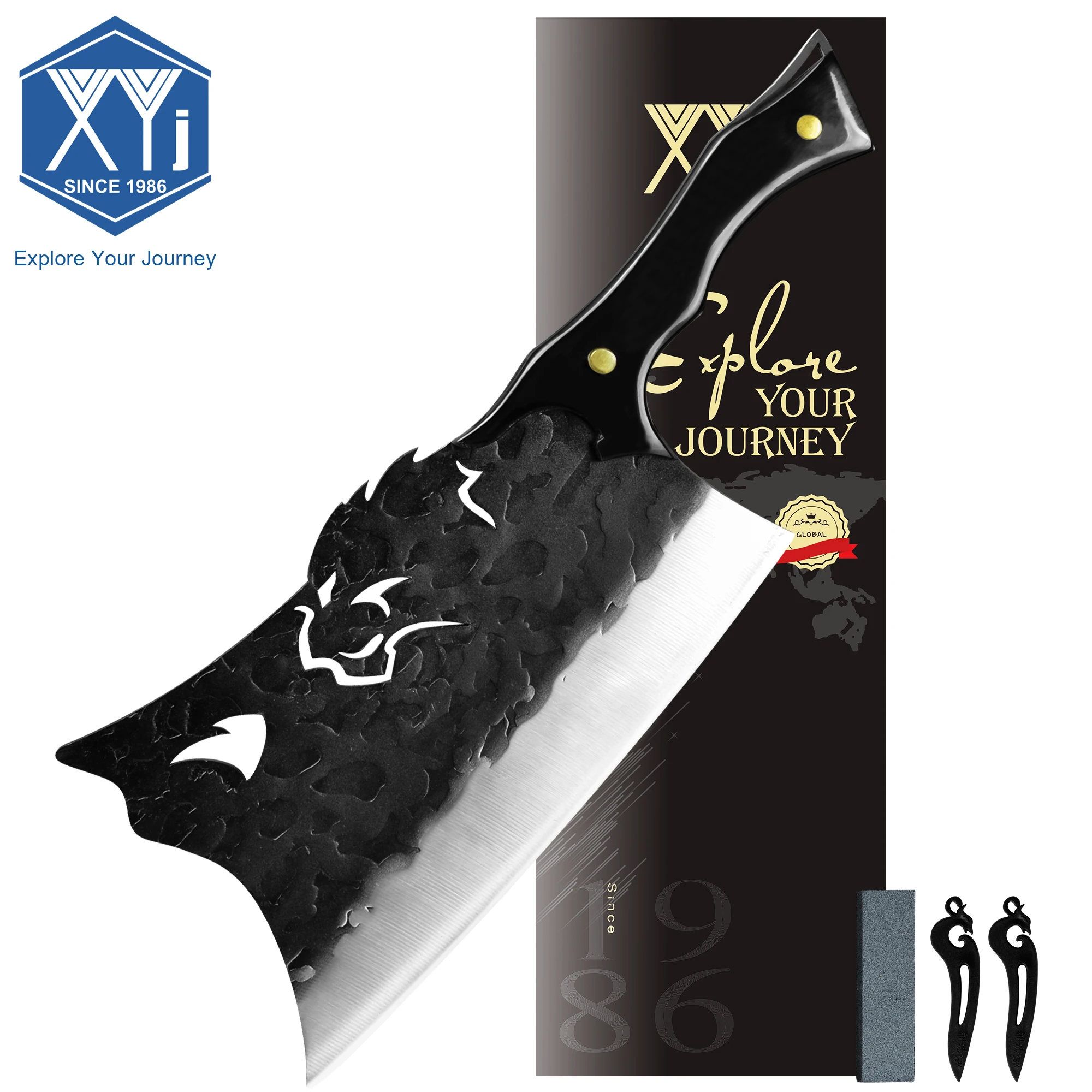 

XYj Full Tang Kitchen Knife Stainless Steel 9'' Butcher Knife Resin Handle Meat Cleaver Slicer Chef Slicing Knife With Gift Box