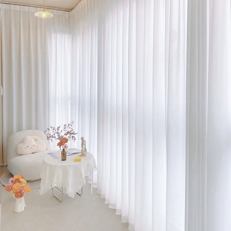 Soft White Voile Sheer Curtains For Living Room Window Solid Color Tulle Curtain For Bedroom Wedding Drapes Home Decor Customize