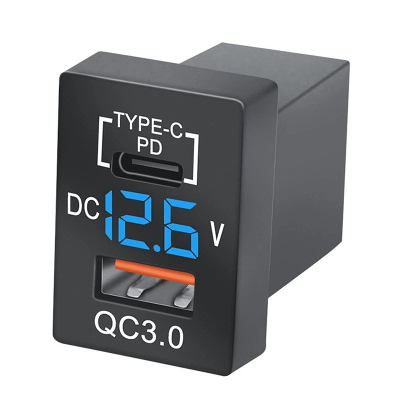 

3X Charger QC3.0 USB Car Charger Socket PD Type-C Charger With LED Blue Digital Voltmeter For New Toyota Quick Charge