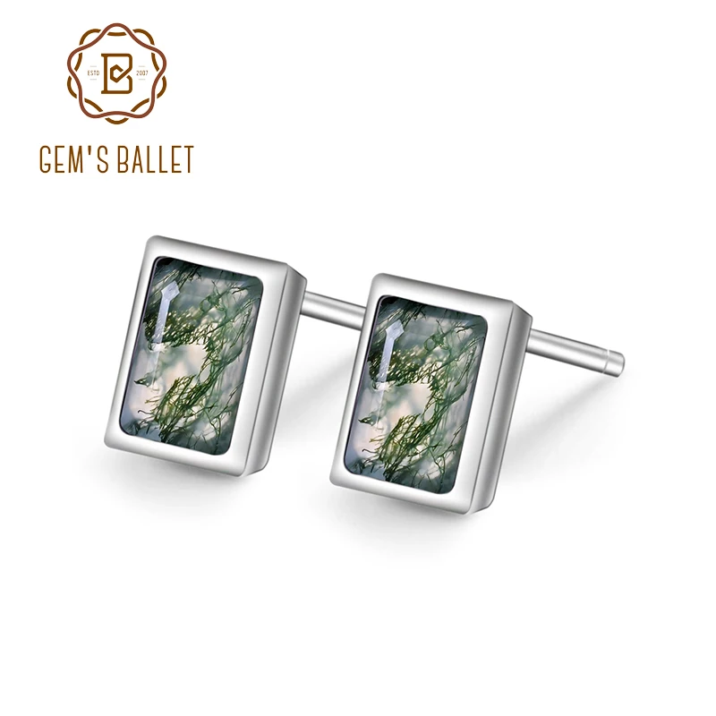 GEM'SBALLET серьги-гвоздики из натурального меха агата карат 4x6 мм серебряные