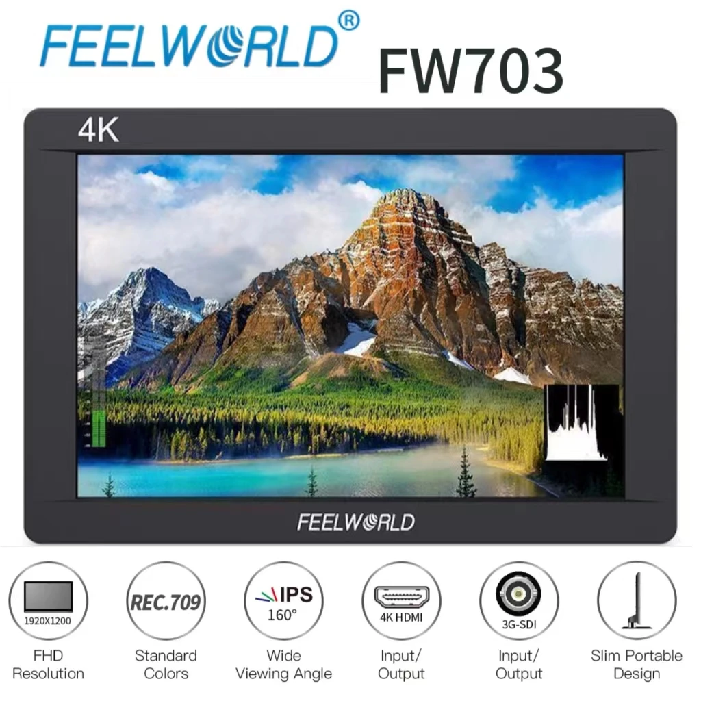 FEELWORLD FW703 7-дюймовый IPS Full HD 1920x1200 3G SDI 4K HDMI полевой монитор для DSLR-камер стабилизатор