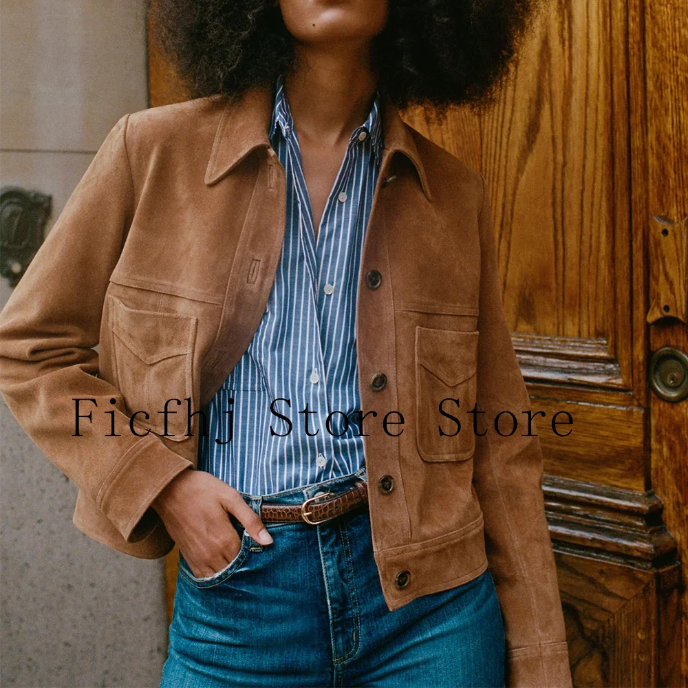 Элегантные женские куртки Замшевое осеннее женское пальто Пальто с длинными