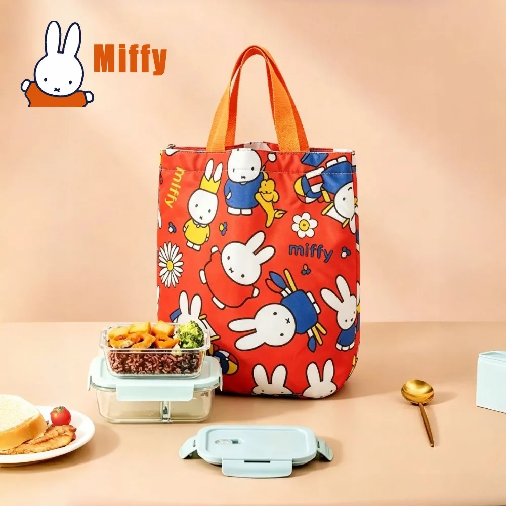 Фото Сумка для обеда Kawaii Miffy с милым кроликом, термосумка-тоут, водонепроницаемый изолированный контейнер для бенто, органайзер для еды, подарок для пикника №1