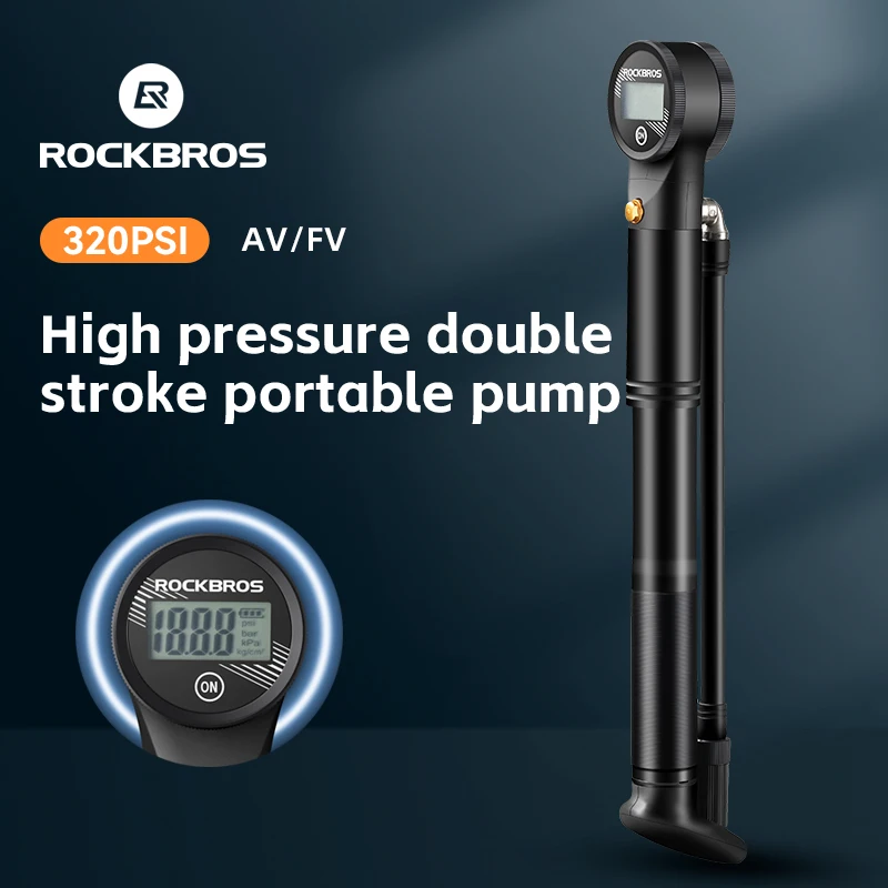 

ROCKBROS 320PSI Bike Pump High Pressure Two-stroke Portable With Electronic Pressure Gauge Inflator MTB Road Bike Accessory