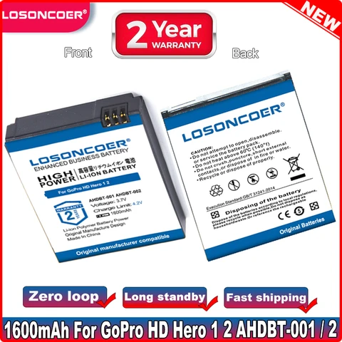 1600 мАч для GoPro Go Pro HD Hero 1 2 Hero1 Hero2 Motorsports Surf Outdoor 960 1080P AHDBT-001 AHDBT-002 AHDBT 001 002 Батарея