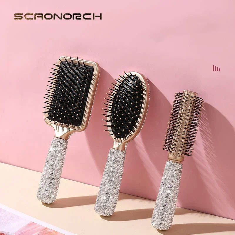 

Luxury Rhinestone Comb Portable Travel Massage Hair Comb Anti-static Detangling Hairbrush Hairdressing Styling Beauty Tool Decor