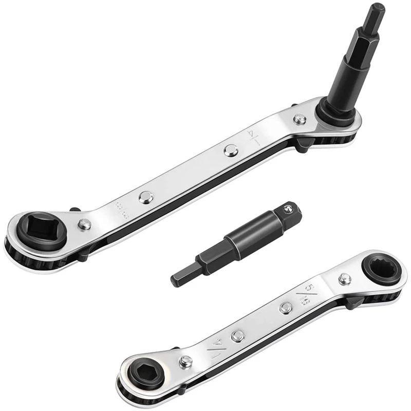 

2Pcs Refrigeration Service Wrench Set, 3/8Inch To 1/4Inch, 5/16Inch X 1/4Inch Ratcheting Wrench With Hex Bit Adapter