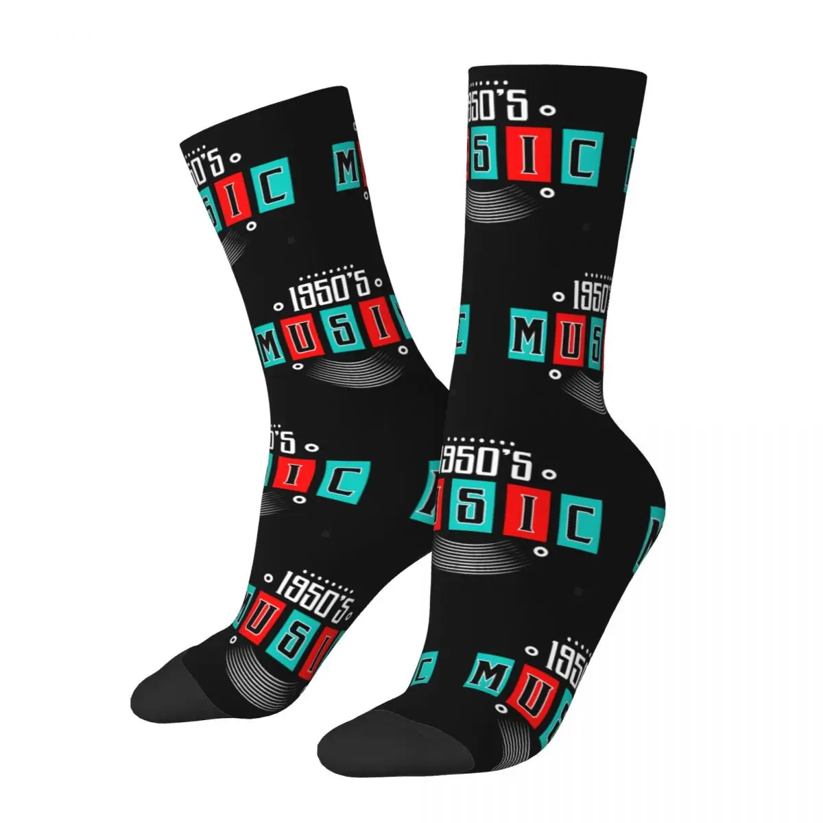 Crazy Sock for Men 1950s Sock Music Rocker Doo Wop Vinyl Record Hip Hop Rockabilly Rock and Roll Printed Boys Crew Sock Gift